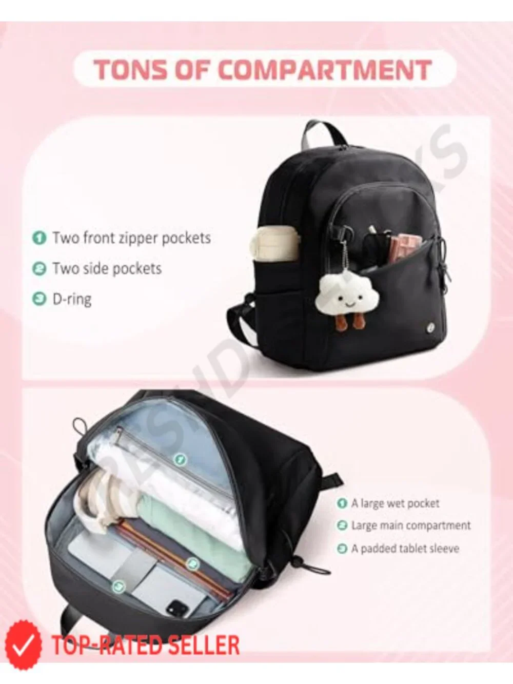 Water Repellent Mini Backpack with RFID Blocking Pocket